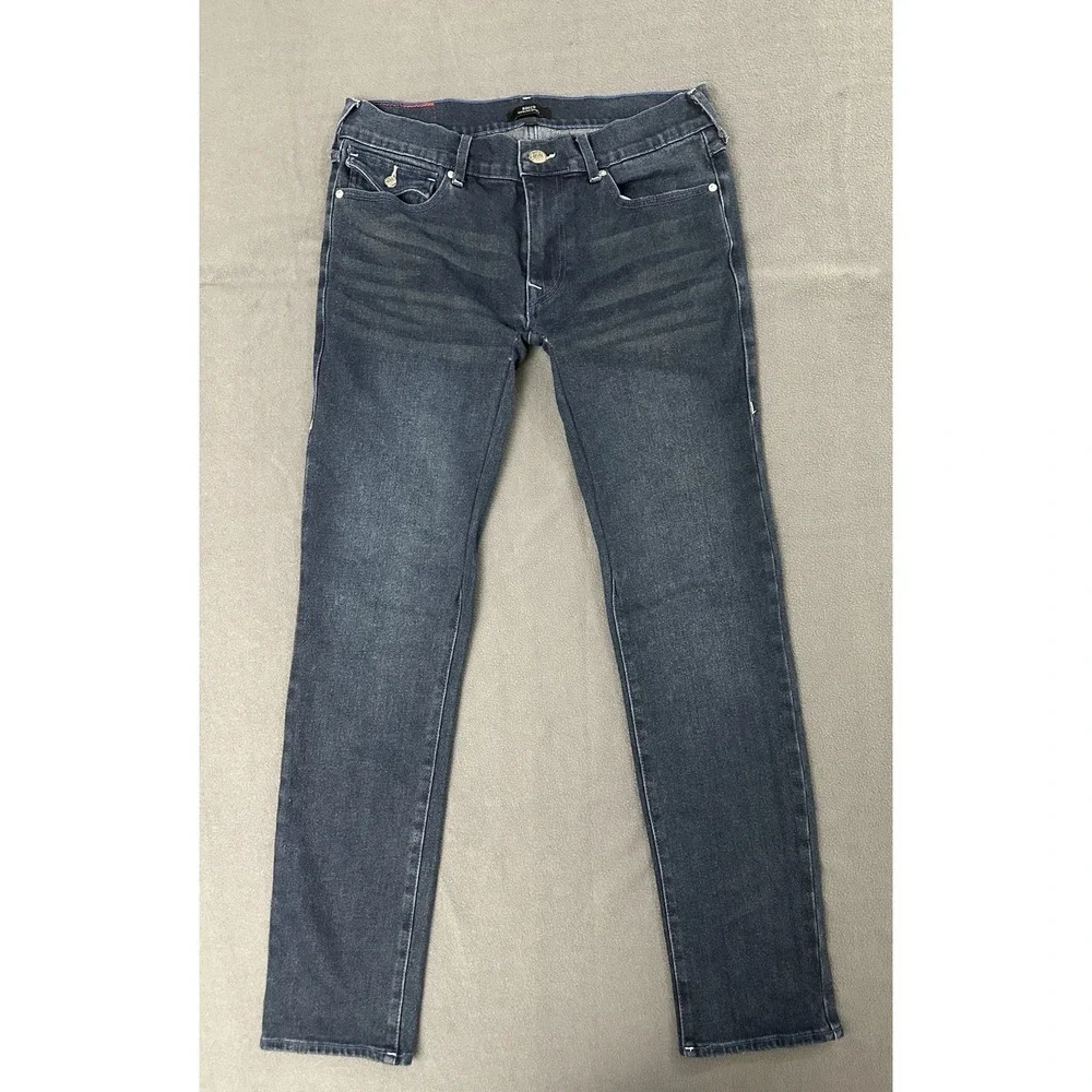 True Religion Men's Blue Rocco Relaxed Skinny Jeans Size 33x32 Big Flap Pockets